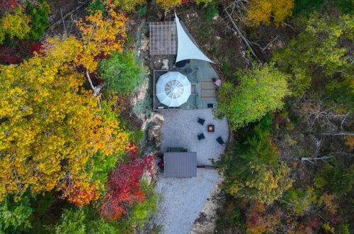 drone shot from directly above the campsite