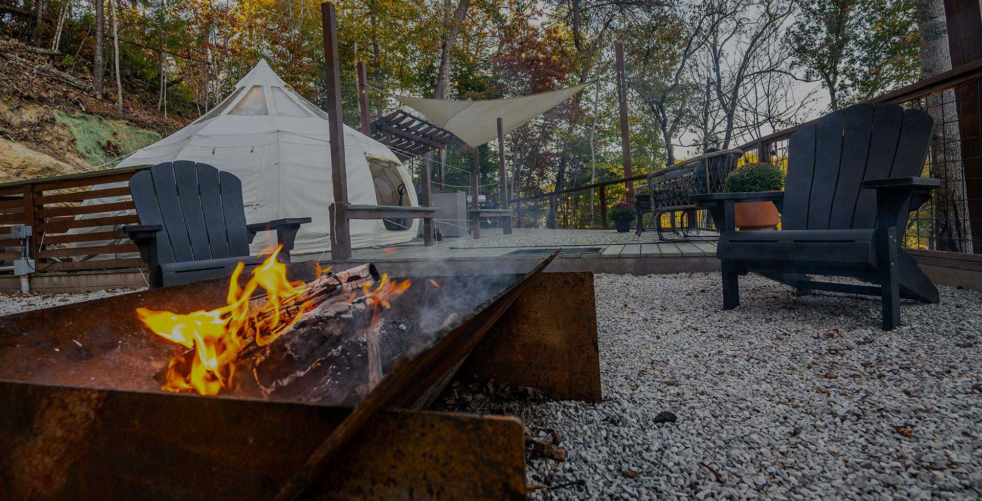 Fire pit area looking at the tent and dinning area